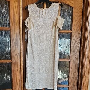 Calvin Klein Gold Cold-Shoulder Midi Dress